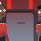 Captain Carol Freeman (left) and Ensign Beckett Mariner (right) look concerningly up at the U.S.S. Cerritos' bulkhead as Red Alert lights glow.